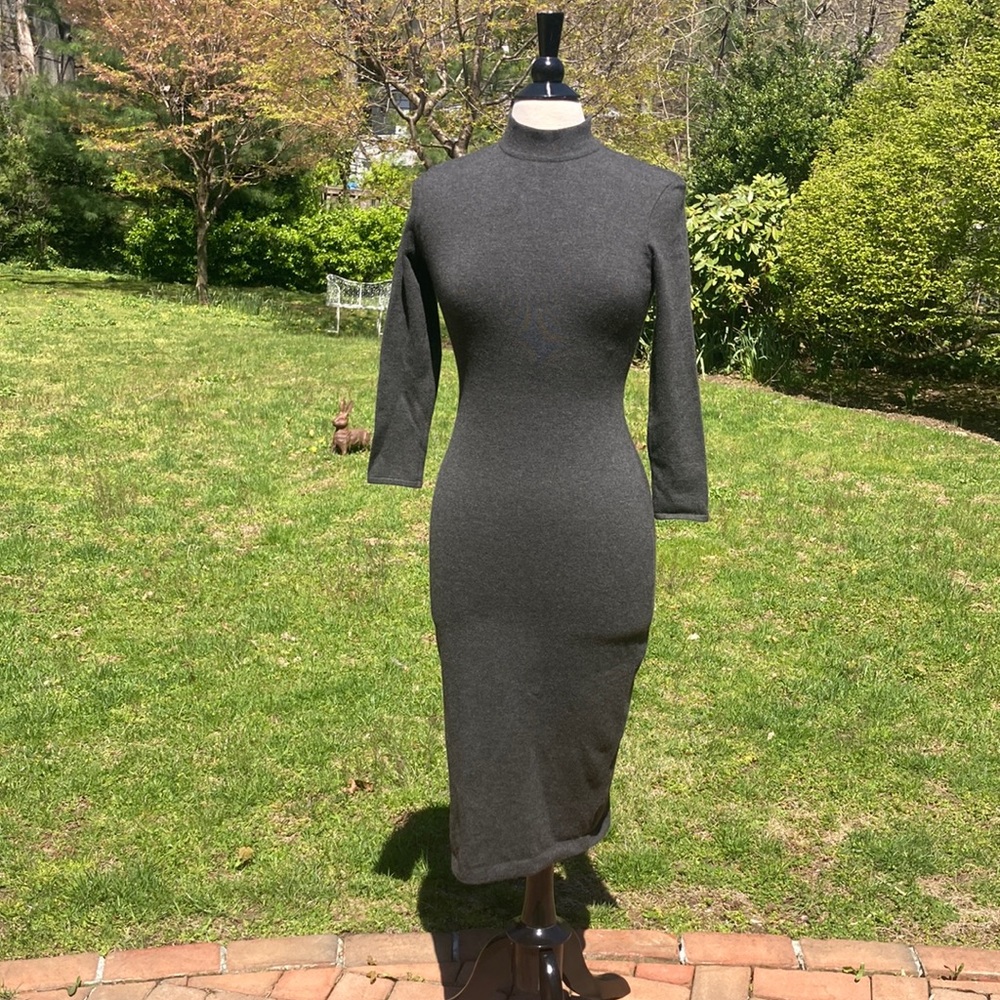 RALPH LAUREN GRAY CASHMERE LONG DRESS & Sleeves Size S Purple Label
